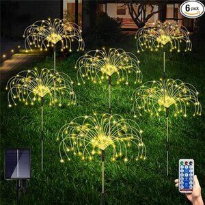 6 Pack Solar Garden Lights Outdoor, Firework Lights 8 Modes with Remote